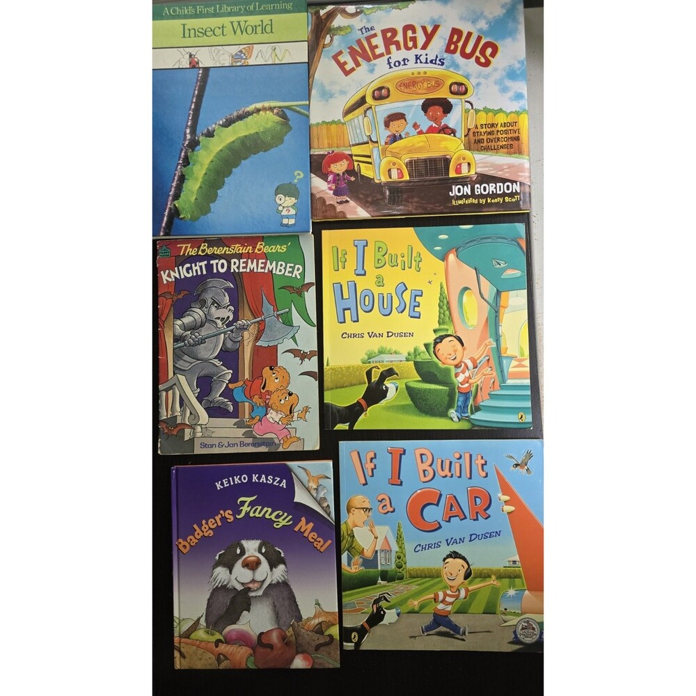 Lot of 6 kids bundle Books Energy Bus Berenstain Bears I Built House Car Insect